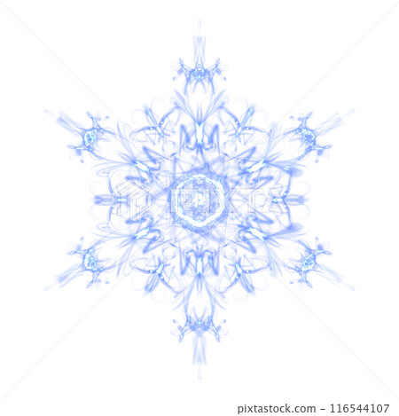 Blue glowing transparent snowflake, isolated. Merry Christmas and Happy New Year. Simple neon light. Shining winter, xmas lamp. Fluorescent, luminescent illumination. Png 116544107