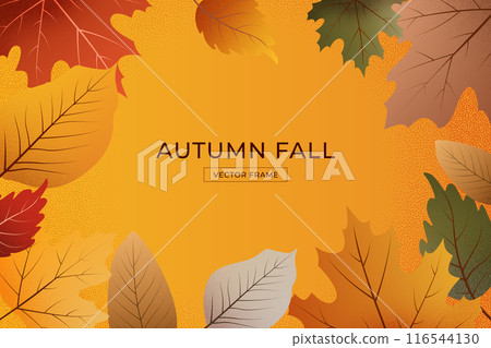 A colorful autumn leaf background with a white text that says Autumn Fall 116544130