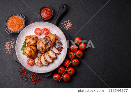 Delicious baked chicken or turkey shish kebab on a skewer Delicious baked chicken or turkey shish kebab on a skewer 116544277