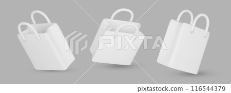 Set of White Shopping bag realistic 3d design. Stylish fashionable bag isolated on white background. Colored collection. Vector illustration Set of White Shopping bag realistic 3d design. Stylish fashionable bag isolated on white background. Colored collection. Vector illustration 116544379