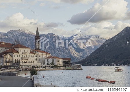 Picturesque Coastal Town with Mountain View 116544397