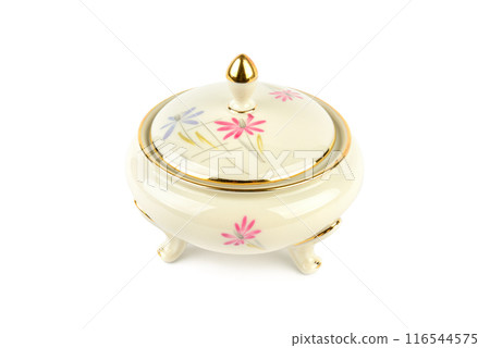 Vintage porcelain candy bowl isolated on white. Vintage porcelain candy bowl isolated on white. 116544575