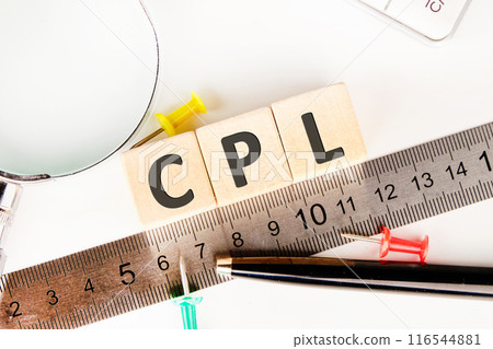 CPL Cost Per Lead acronym, business concept CPL word on wooden cubes laid out along the measuring ruler CPL Cost Per Lead acronym, business concept CPL word on wooden cubes laid out along the measuring ruler 116544881