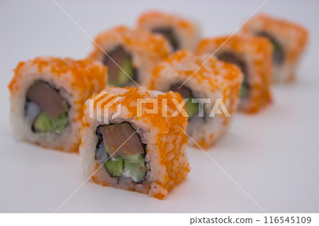 California Roll Sushi with Masago Close-up California Roll Sushi with Masago Close-up 116545109