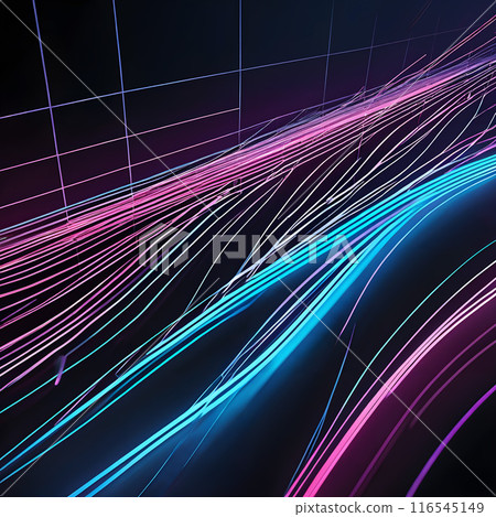 Futuristic Neon Data Flow with Grid Background 116545149