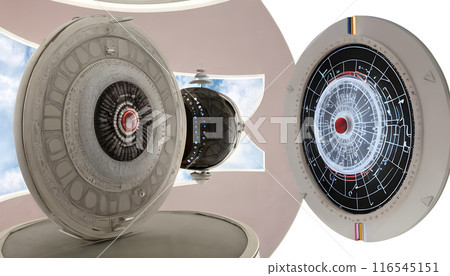 Futuristic Circular Devices with Intricate Designs and Digital Interface Futuristic Circular Devices with Intricate Designs and Digital Interface 116545151