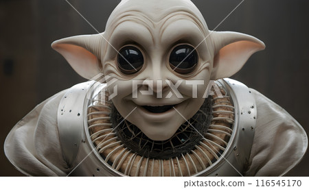 Whimsical Alien with Large Eyes in Intricate Costume 116545170