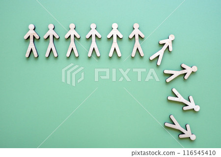 Abstract line of falling figures as employee turnover. Abstract line of falling figures as employee turnover. 116545410