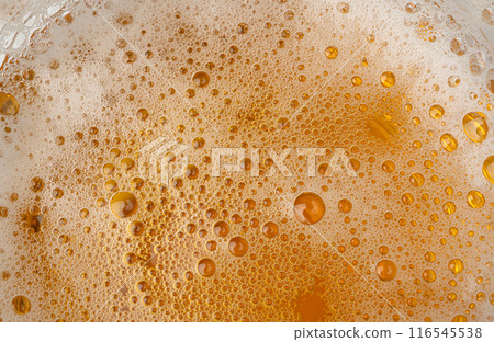 Beer Foam Texture, Bubbles on Alcohol Drunk Closeup, Ale Froth Pattern, Golden Beer Foam Textured 116545538