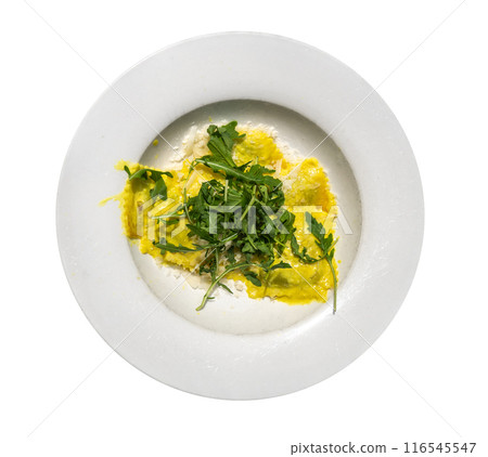 Caesar Salad, Green Lettuce Salat with Chicken and Parmesan Cheese Closeup 116545547