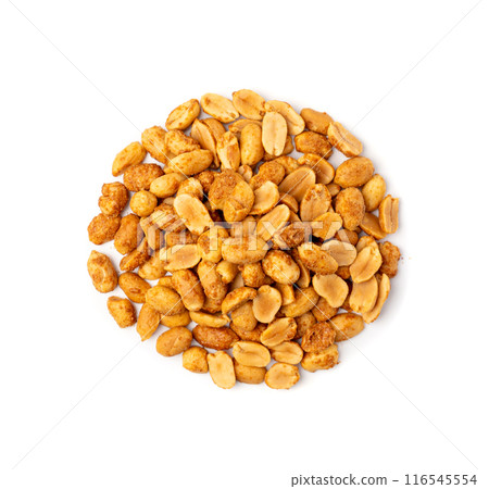 Spicy peanuts isolated, heeng jeera pea nuts mixture, Indian namkeen, roasted salty nut snack Spicy peanuts isolated, heeng jeera pea nuts mixture, Indian namkeen, roasted salty nut snack 116545554