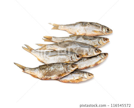 Dry roach, salted fish isolated, dried rutilus, taranka beer snack, whole salted and dried fish, prepared seafood Dry roach, salted fish isolated, dried rutilus, taranka beer snack, whole salted and dried fish, prepared seafood 116545572