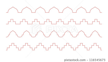 Line arabic roof top seamless border pattern. Simple outline elements. Line arabic roof top seamless border pattern. Simple outline elements. 116545673