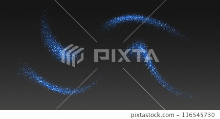 Blue glitter splashes, shiny star dust explosion, shimmer spray effect, festive holiday particles 116545730