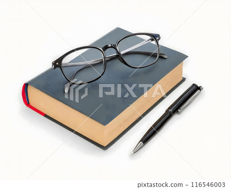 Book and reading glasses composition. Classic concept of writers, education, recreation. Book and reading glasses composition. Classic concept of writers, education, recreation. 116546003