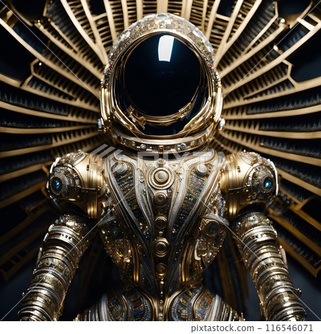 Luxurious Golden Astronaut Suit with Intricate Jewel Design Luxurious Golden Astronaut Suit with Intricate Jewel Design 116546071