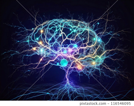 Human brain showing Intelligent thinking processing. Cyber mind concept a neural network of big data and artificial intelligence. AI Generative 116546095