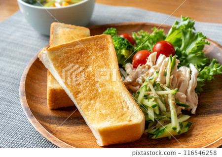 Toast, salad and soup breakfast Toast, salad and soup breakfast 116546258