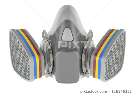 Respirator, front view. Reusable Half Face Cover, 3D rendering 116546331