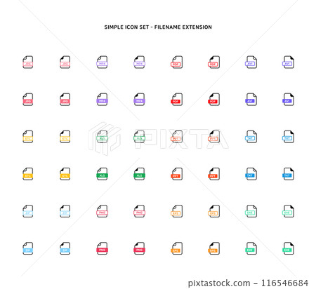 Collection of document type icon according to file extension Collection of document type icon according to file extension 116546684