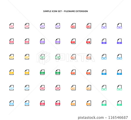 Collection of document type icon according to file extension Collection of document type icon according to file extension 116546687