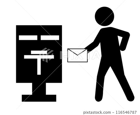 Pictogram of a person dropping a letter into a postbox 116546787