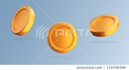 Gold stylized 3D coin in different angles Gold stylized 3D coin in different angles 116546996