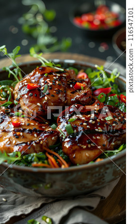 Sesame Chicken Thighs With a Sweet and Sticky Soy Glaze Sesame Chicken Thighs With a Sweet and Sticky Soy Glaze 116547101
