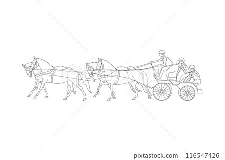 Equestrian driving, a team of four horses Equestrian driving, a team of four horses 116547426