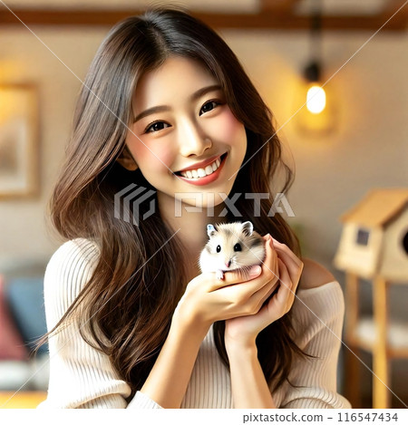 我畫了一個女人,她在家裡抱著一隻倉鼠,對著生成的圖像微笑。 我畫了一個女人,她在家裡抱著一隻倉鼠,對著生成的圖像微笑。 116547434