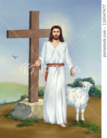 Jesus Christ and a sheep Jesus Christ and a sheep 116547477
