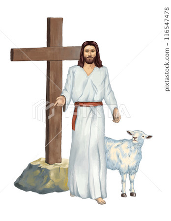 Jesus Christ and a sheep Jesus Christ and a sheep 116547478