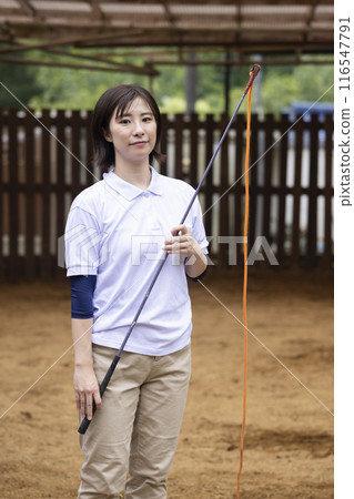 Woman taking care of a horse Woman taking care of a horse 116547791