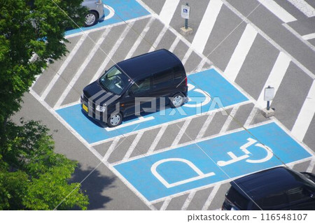Handicapped parking space high angle 116548107