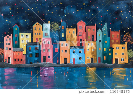 Old town street illustration at night 116548175