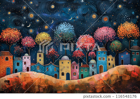 Old town street illustration at night 116548176