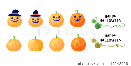 Halloween cute pumpkin watercolor illustration set background frame 116548338
