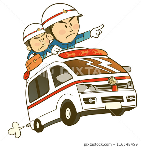救護車和搭乘救護車的醫護人員插畫素材 救護車和搭乘救護車的醫護人員插畫素材 116548459