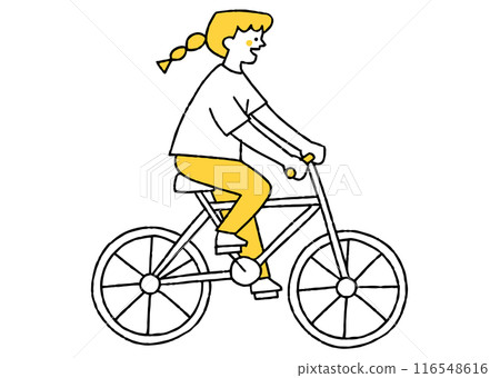 一個女孩騎著自行車去她的目的地 一個女孩騎著自行車去她的目的地 116548616