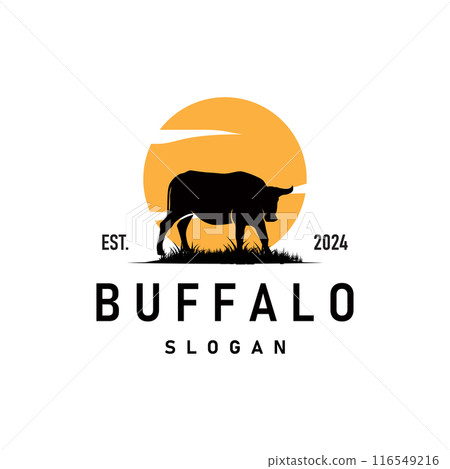 black silhouette design of agricultural and livestock animal buffalo logo simple minimalist illustration template 116549216