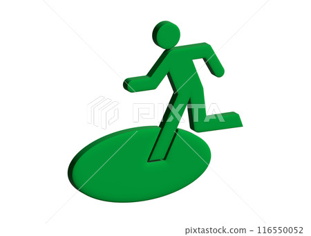 Evacuation site mark 3D illustration icon of a person fleeing to the left Evacuation site mark 3D illustration icon of a person fleeing to the left 116550052