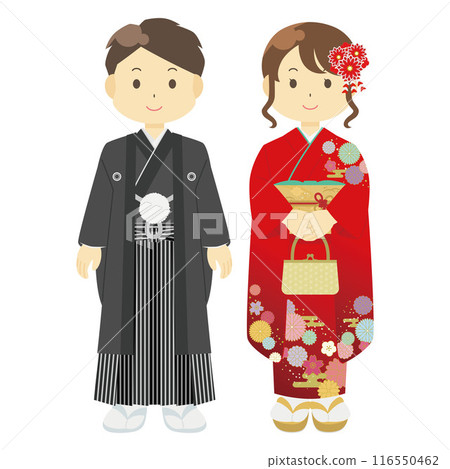 Illustration of men and women in Japanese clothing Illustration of men and women in Japanese clothing 116550462