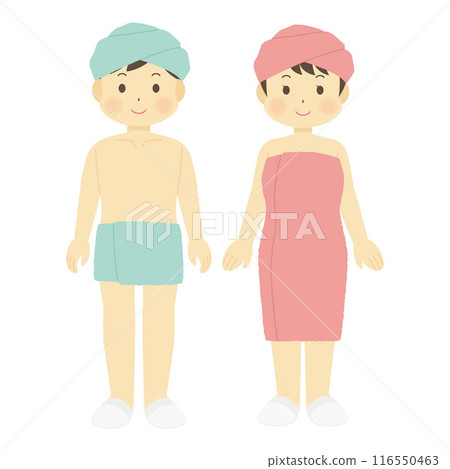 Illustration of a man and woman after taking a bath 116550463