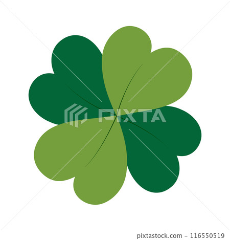 Lucky Clover leaf with four petals in trendy monochrome green. Sticker icon design concept Top view Lucky Clover leaf with four petals in trendy monochrome green. Sticker icon design concept Top view 116550519
