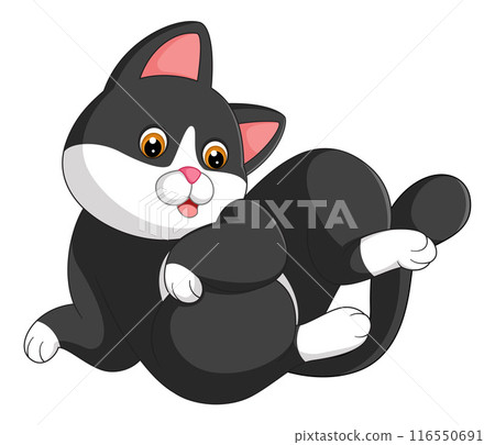 Cute fat cat plays joyfully of illustration Cute fat cat plays joyfully of illustration 116550691
