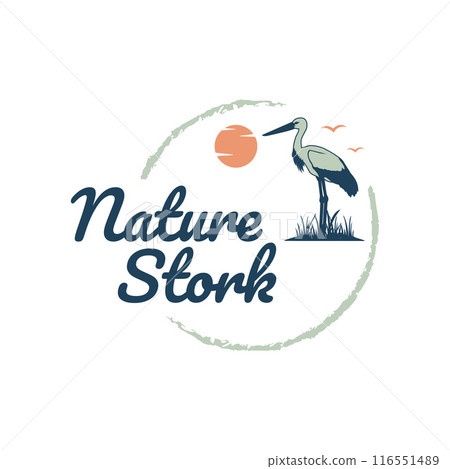 Nature Stork Animal Circle Sky Sun Vintage Logo Template Nature Stork Animal Circle Sky Sun Vintage Logo Template 116551489