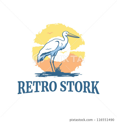 Retro Stork Animal Circle Sky Sunrise Nature Vintage Logo Template Retro Stork Animal Circle Sky Sunrise Nature Vintage Logo Template 116551490
