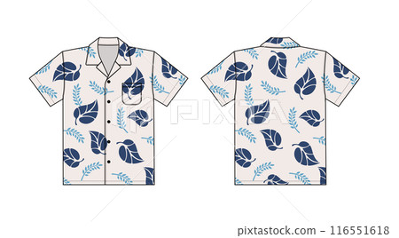 短袖阿羅哈襯衫/夏威夷襯衫向量模板插圖 116551618