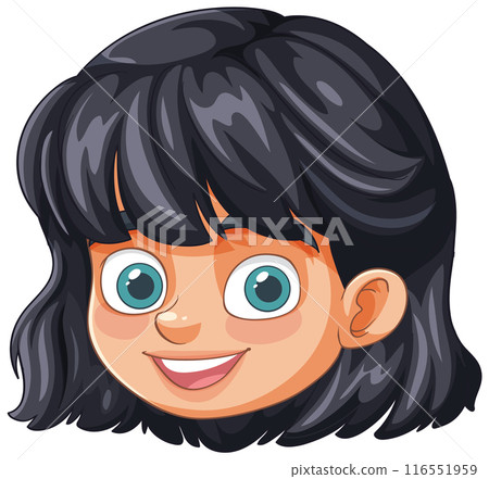 Smiling Cartoon Girl with Black Hair 116551959