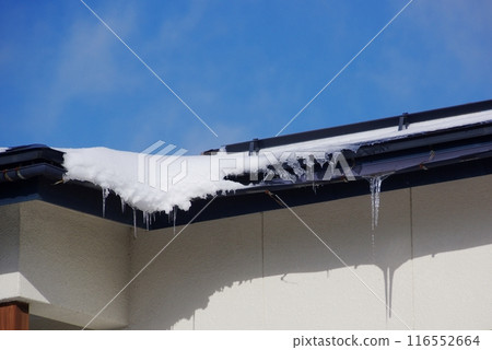 雪花落在雨水槽上 116552664